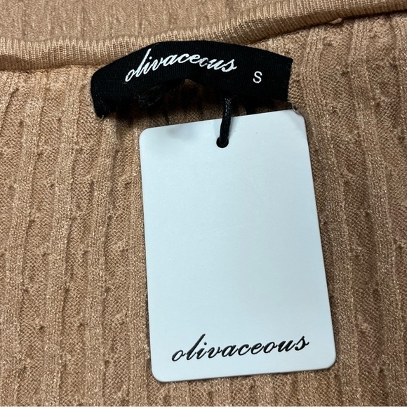 Olivaceous Tan Stretch Cable Knit Long Sleeve Sweater Mini Dress Small - Picture 4 of 9